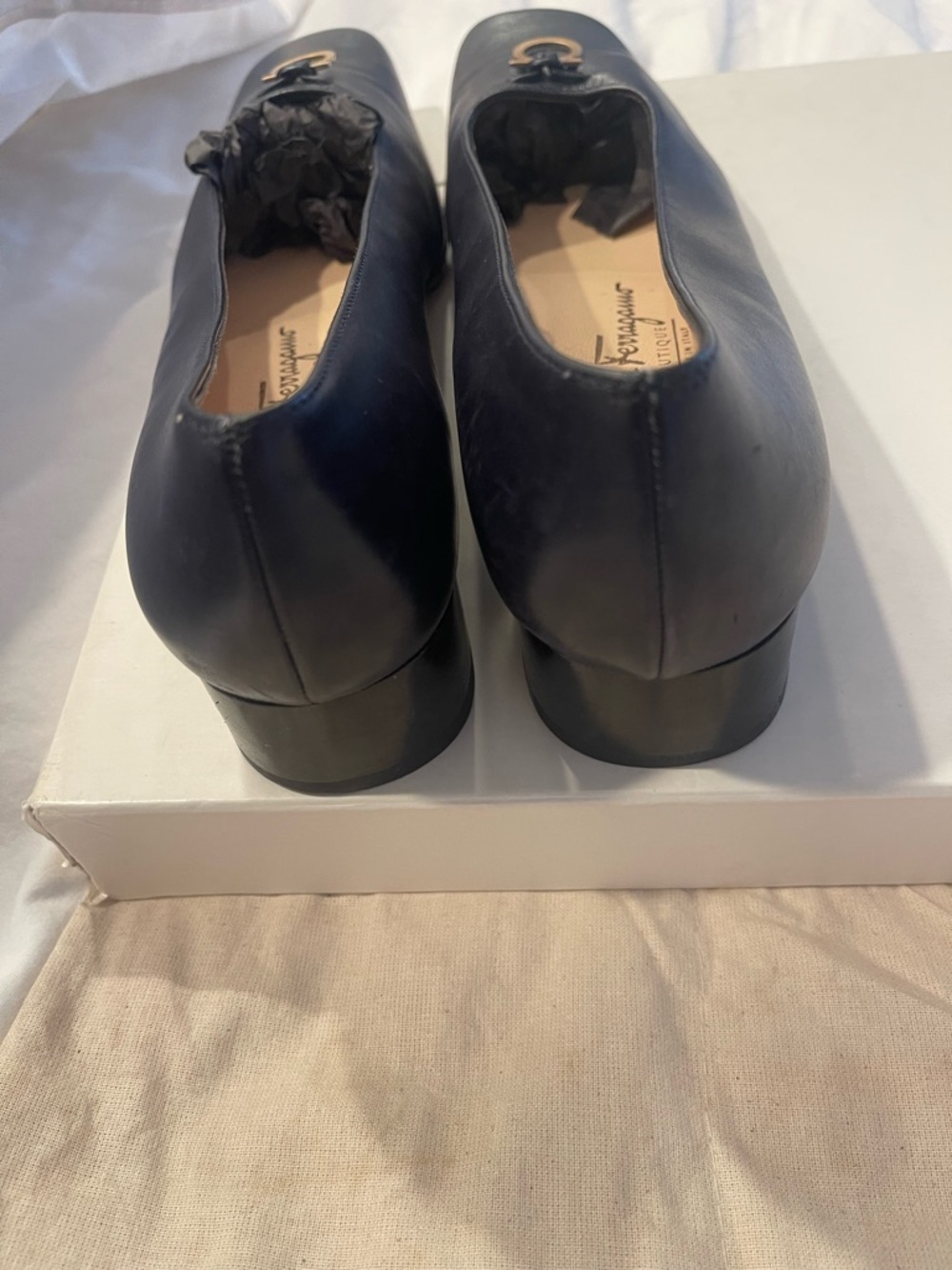 Salvatore Ferragamo Blue Leather Square-Toe with Gold Gancini - Picture 4 of 4